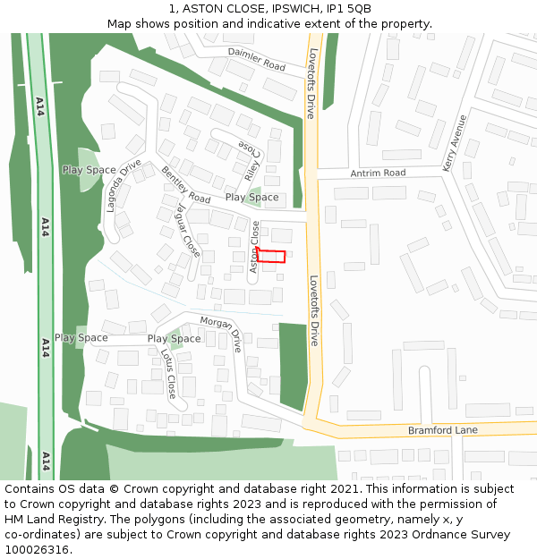 1, ASTON CLOSE, IPSWICH, IP1 5QB: Location map and indicative extent of plot