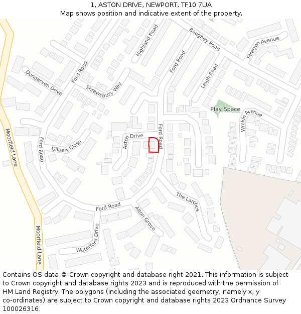 1, ASTON DRIVE, NEWPORT, TF10 7UA: Location map and indicative extent of plot