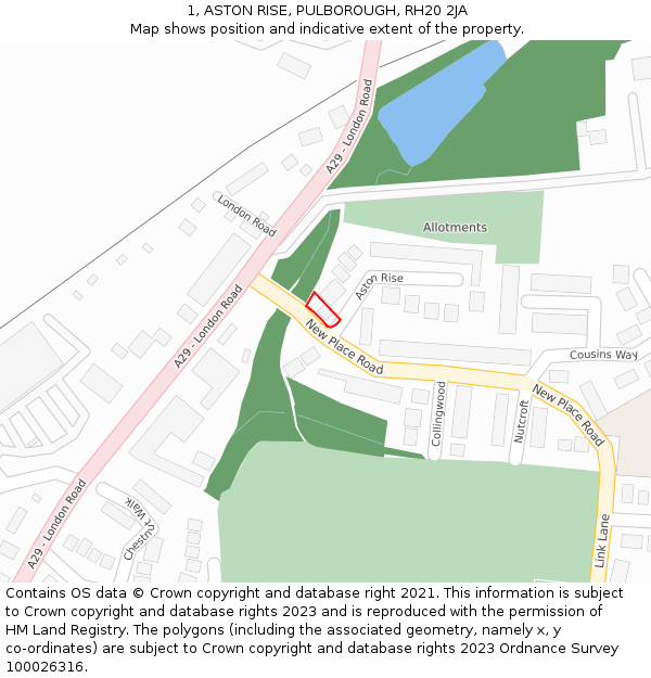 1, ASTON RISE, PULBOROUGH, RH20 2JA: Location map and indicative extent of plot