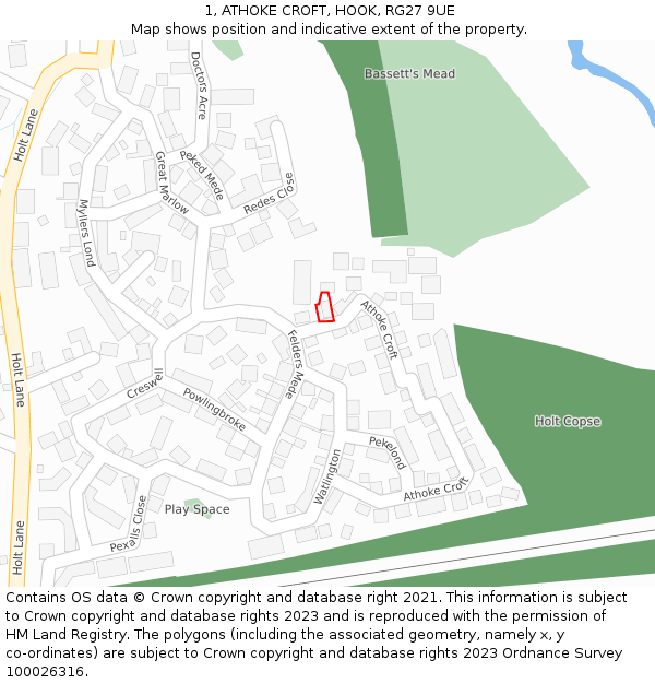 1, ATHOKE CROFT, HOOK, RG27 9UE: Location map and indicative extent of plot