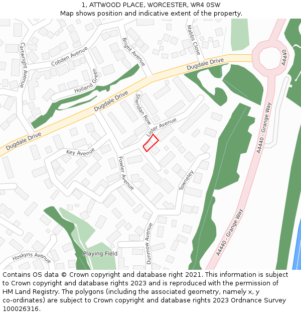 1, ATTWOOD PLACE, WORCESTER, WR4 0SW: Location map and indicative extent of plot