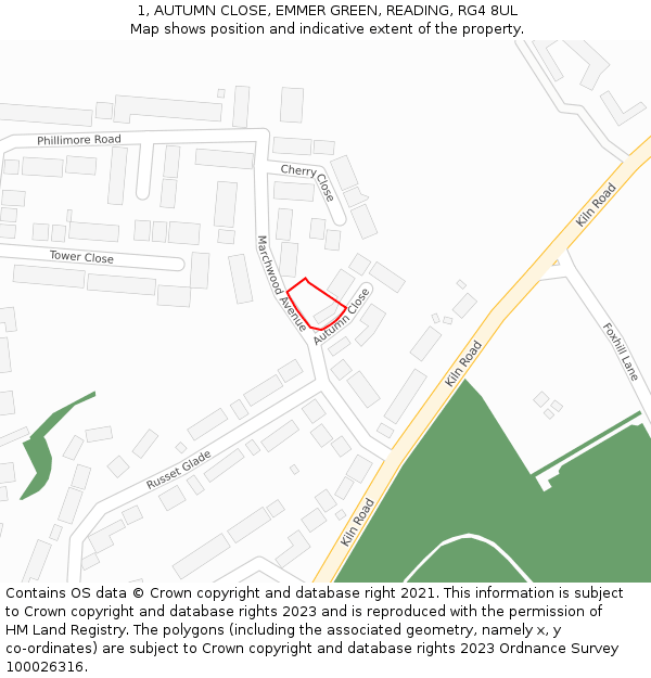 1, AUTUMN CLOSE, EMMER GREEN, READING, RG4 8UL: Location map and indicative extent of plot