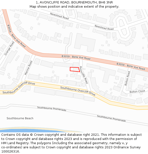 1, AVONCLIFFE ROAD, BOURNEMOUTH, BH6 3NR: Location map and indicative extent of plot
