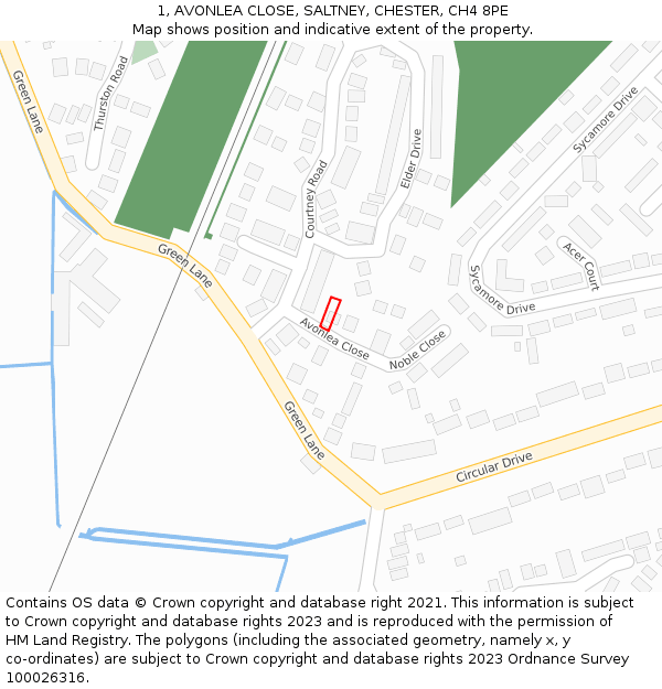 1, AVONLEA CLOSE, SALTNEY, CHESTER, CH4 8PE: Location map and indicative extent of plot