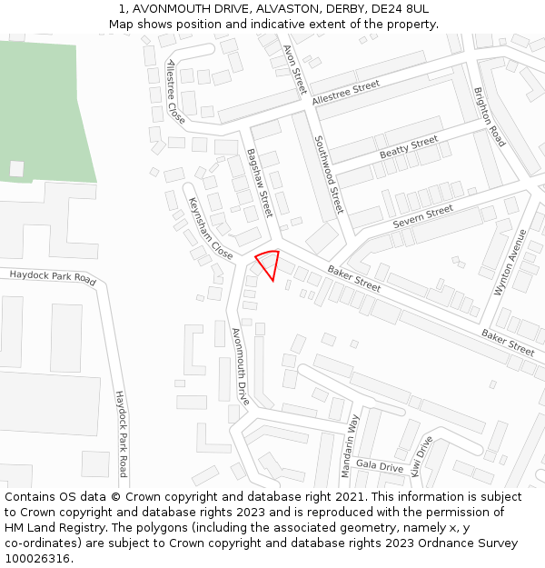 1, AVONMOUTH DRIVE, ALVASTON, DERBY, DE24 8UL: Location map and indicative extent of plot