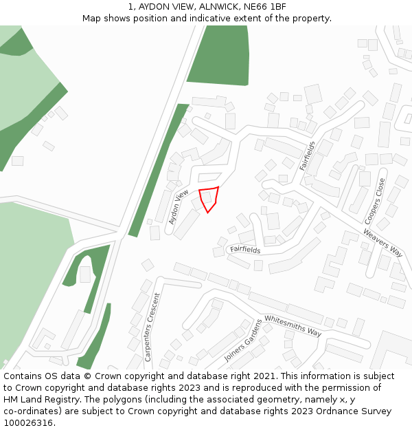 1, AYDON VIEW, ALNWICK, NE66 1BF: Location map and indicative extent of plot