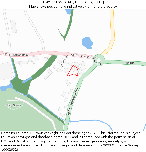 1, AYLESTONE GATE, HEREFORD, HR1 1JJ: Location map and indicative extent of plot