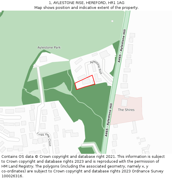 1, AYLESTONE RISE, HEREFORD, HR1 1AG: Location map and indicative extent of plot