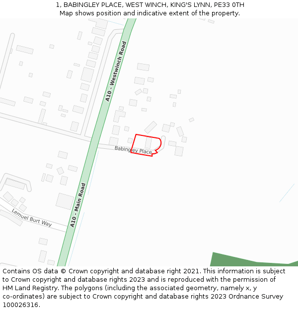 1, BABINGLEY PLACE, WEST WINCH, KING'S LYNN, PE33 0TH: Location map and indicative extent of plot