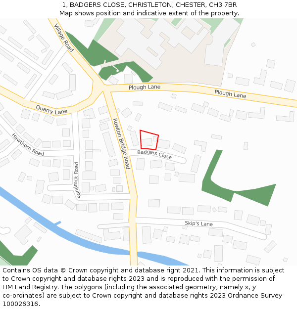 1, BADGERS CLOSE, CHRISTLETON, CHESTER, CH3 7BR: Location map and indicative extent of plot