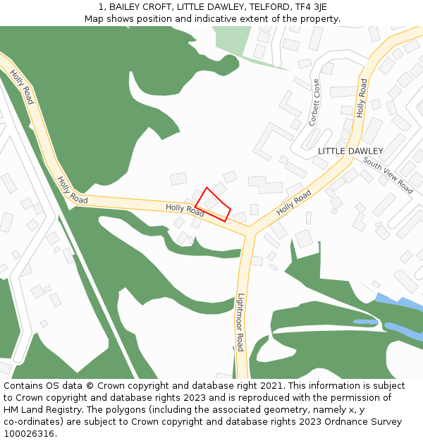 1, BAILEY CROFT, LITTLE DAWLEY, TELFORD, TF4 3JE: Location map and indicative extent of plot
