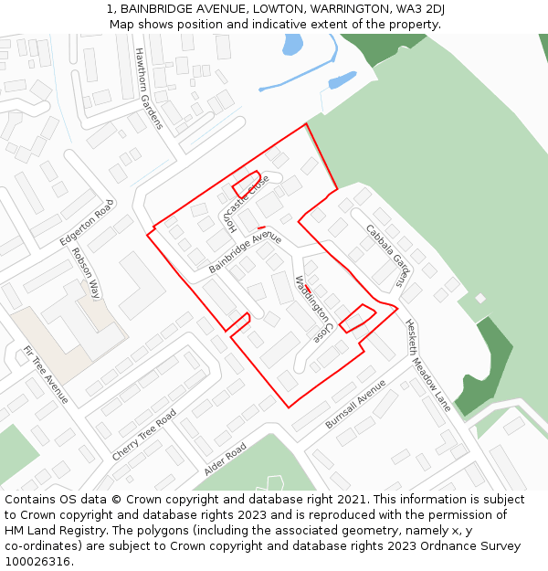 1, BAINBRIDGE AVENUE, LOWTON, WARRINGTON, WA3 2DJ: Location map and indicative extent of plot