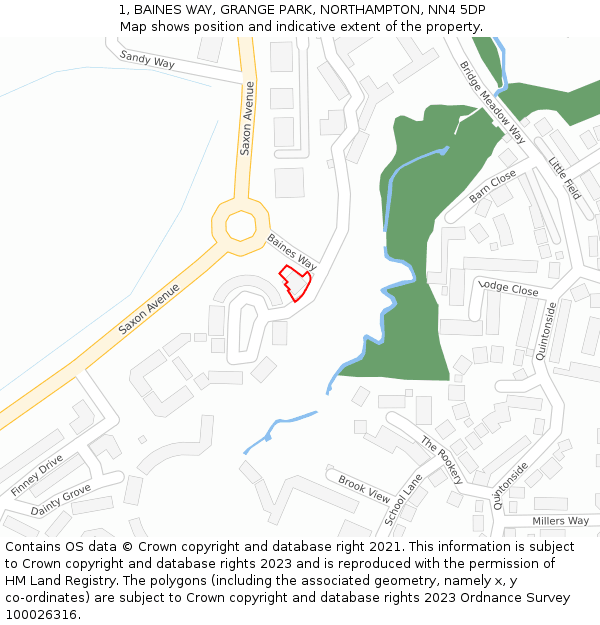 1, BAINES WAY, GRANGE PARK, NORTHAMPTON, NN4 5DP: Location map and indicative extent of plot