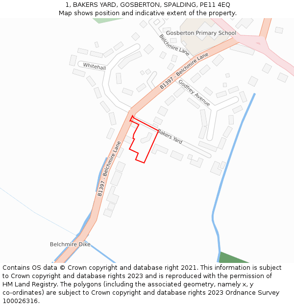 1, BAKERS YARD, GOSBERTON, SPALDING, PE11 4EQ: Location map and indicative extent of plot