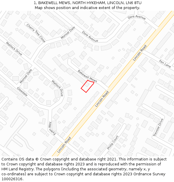1, BAKEWELL MEWS, NORTH HYKEHAM, LINCOLN, LN6 8TU: Location map and indicative extent of plot