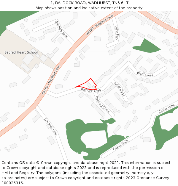 1, BALDOCK ROAD, WADHURST, TN5 6HT: Location map and indicative extent of plot