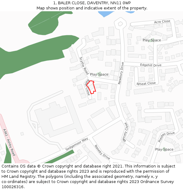 1, BALER CLOSE, DAVENTRY, NN11 0WP: Location map and indicative extent of plot