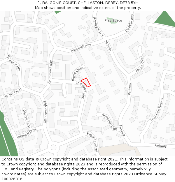 1, BALGONIE COURT, CHELLASTON, DERBY, DE73 5YH: Location map and indicative extent of plot