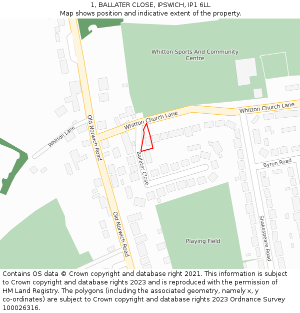 1, BALLATER CLOSE, IPSWICH, IP1 6LL: Location map and indicative extent of plot