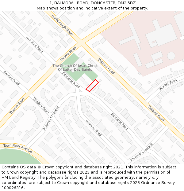 1, BALMORAL ROAD, DONCASTER, DN2 5BZ: Location map and indicative extent of plot