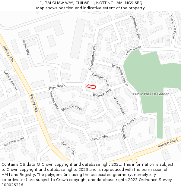 1, BALSHAW WAY, CHILWELL, NOTTINGHAM, NG9 6RQ: Location map and indicative extent of plot