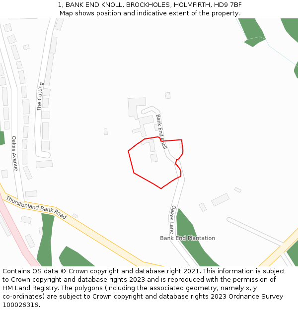 1, BANK END KNOLL, BROCKHOLES, HOLMFIRTH, HD9 7BF: Location map and indicative extent of plot