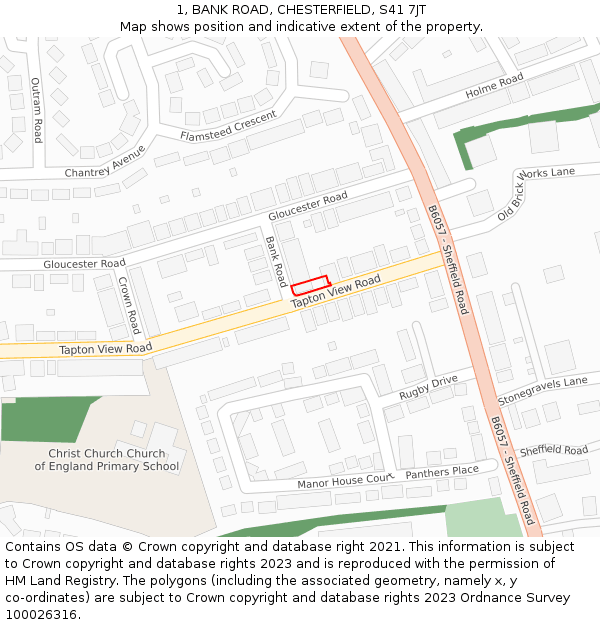 1, BANK ROAD, CHESTERFIELD, S41 7JT: Location map and indicative extent of plot