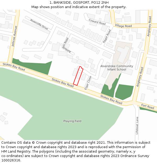 1, BANKSIDE, GOSPORT, PO12 2NH: Location map and indicative extent of plot