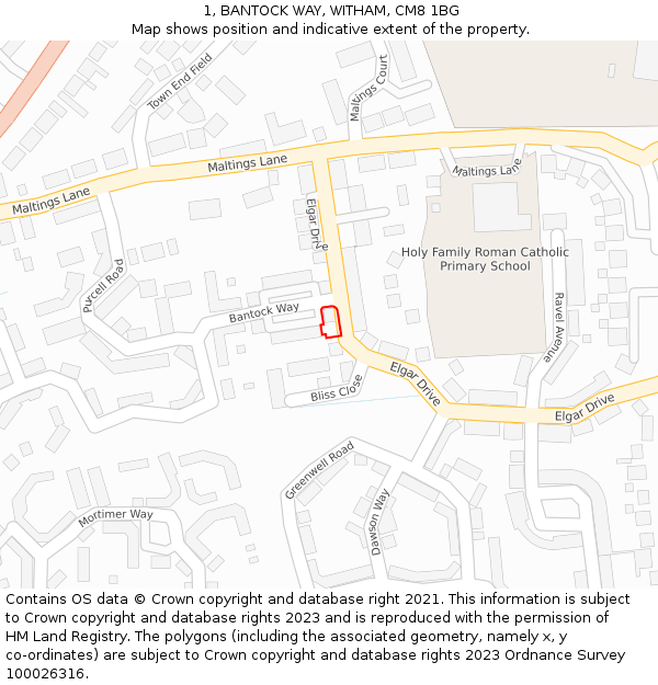 1, BANTOCK WAY, WITHAM, CM8 1BG: Location map and indicative extent of plot