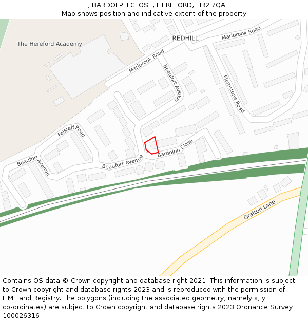 1, BARDOLPH CLOSE, HEREFORD, HR2 7QA: Location map and indicative extent of plot