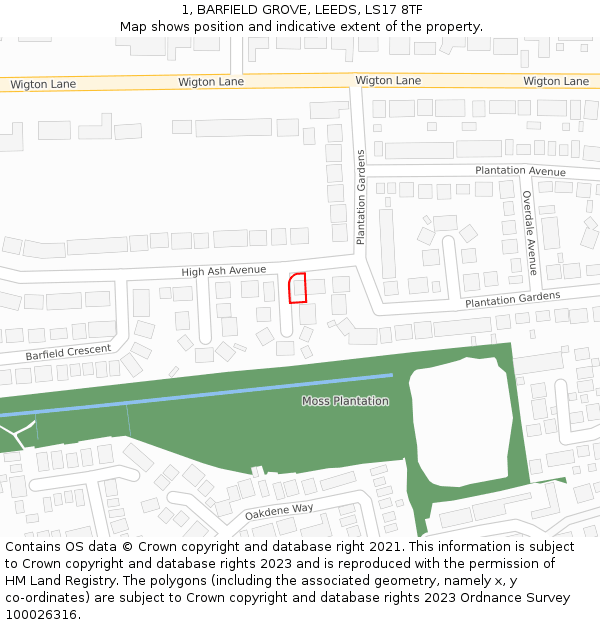 1, BARFIELD GROVE, LEEDS, LS17 8TF: Location map and indicative extent of plot