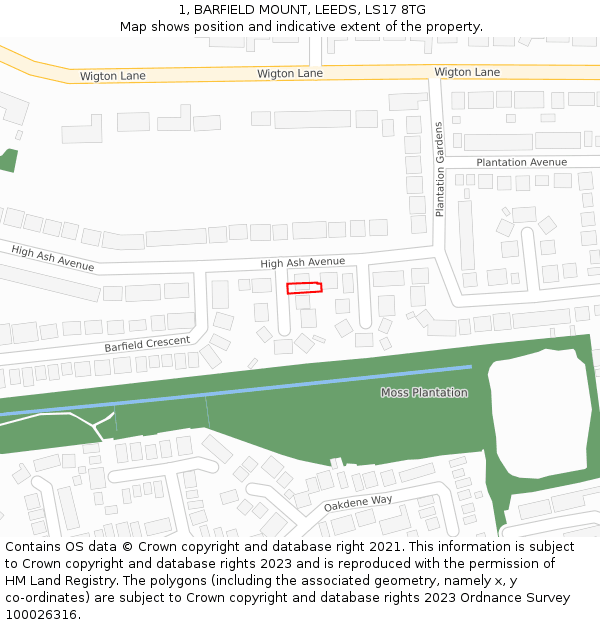 1, BARFIELD MOUNT, LEEDS, LS17 8TG: Location map and indicative extent of plot