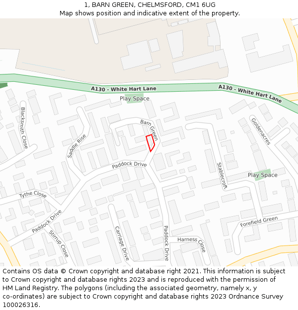 1, BARN GREEN, CHELMSFORD, CM1 6UG: Location map and indicative extent of plot