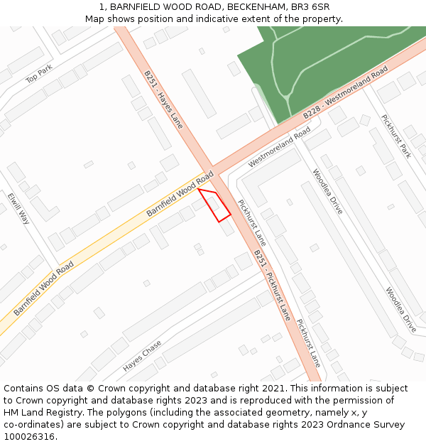 1, BARNFIELD WOOD ROAD, BECKENHAM, BR3 6SR: Location map and indicative extent of plot