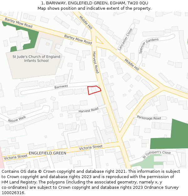 1, BARNWAY, ENGLEFIELD GREEN, EGHAM, TW20 0QU: Location map and indicative extent of plot