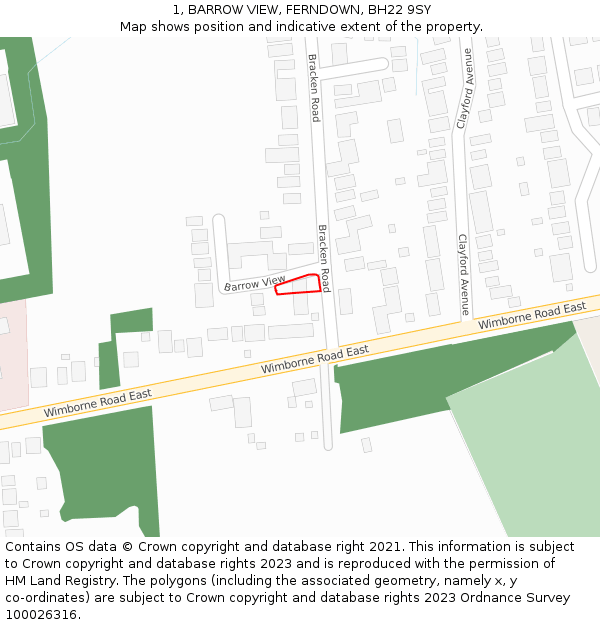 1, BARROW VIEW, FERNDOWN, BH22 9SY: Location map and indicative extent of plot