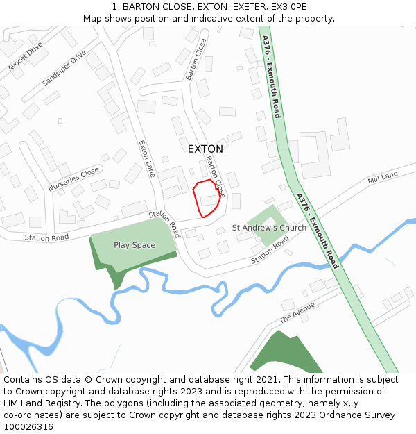 1, BARTON CLOSE, EXTON, EXETER, EX3 0PE: Location map and indicative extent of plot