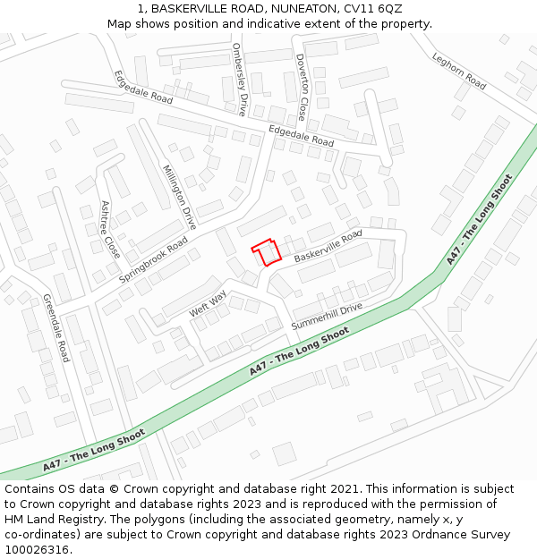 1, BASKERVILLE ROAD, NUNEATON, CV11 6QZ: Location map and indicative extent of plot
