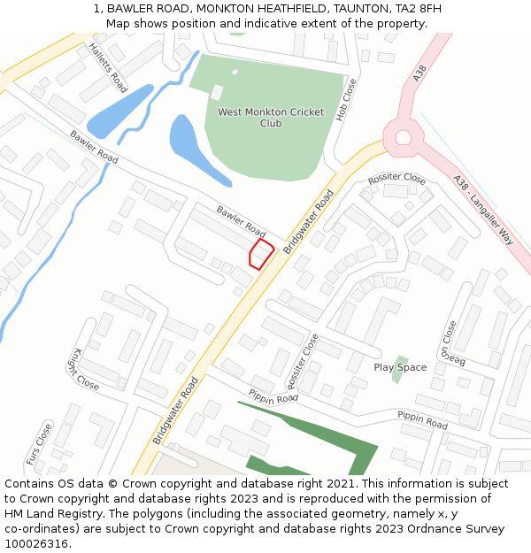 1, BAWLER ROAD, MONKTON HEATHFIELD, TAUNTON, TA2 8FH: Location map and indicative extent of plot