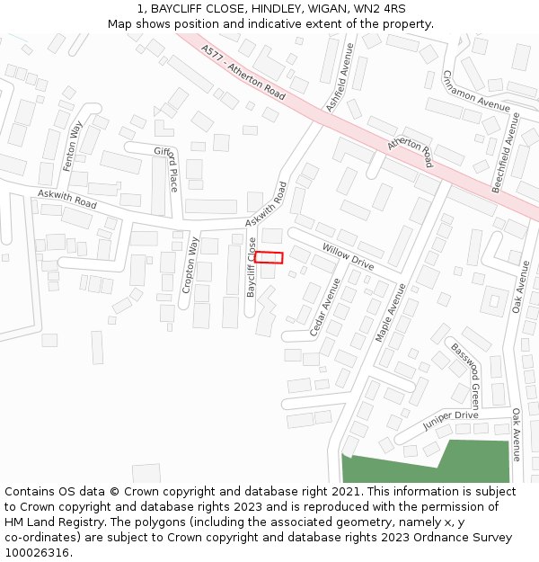 1, BAYCLIFF CLOSE, HINDLEY, WIGAN, WN2 4RS: Location map and indicative extent of plot