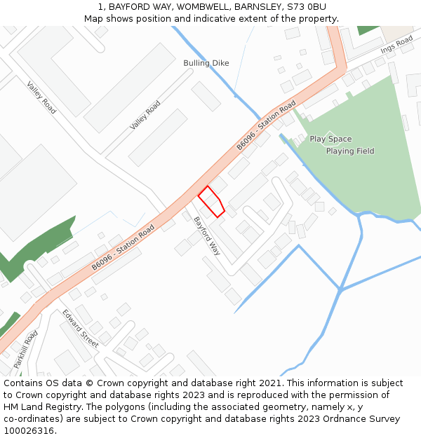 1, BAYFORD WAY, WOMBWELL, BARNSLEY, S73 0BU: Location map and indicative extent of plot