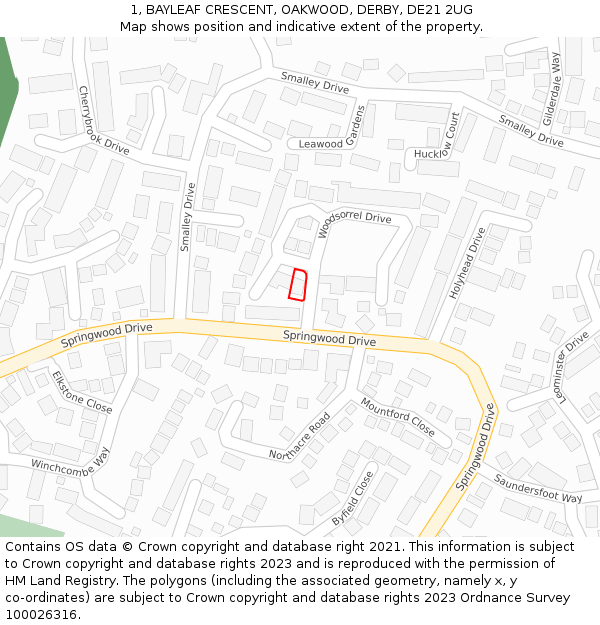 1, BAYLEAF CRESCENT, OAKWOOD, DERBY, DE21 2UG: Location map and indicative extent of plot