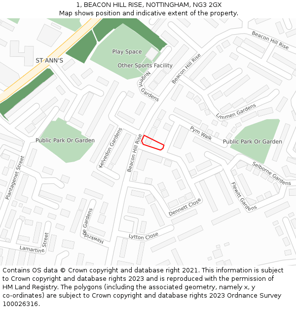 1, BEACON HILL RISE, NOTTINGHAM, NG3 2GX: Location map and indicative extent of plot