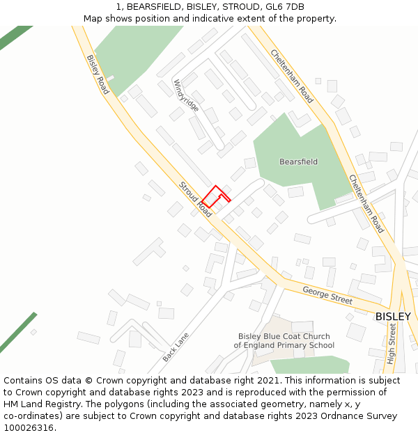 1, BEARSFIELD, BISLEY, STROUD, GL6 7DB: Location map and indicative extent of plot