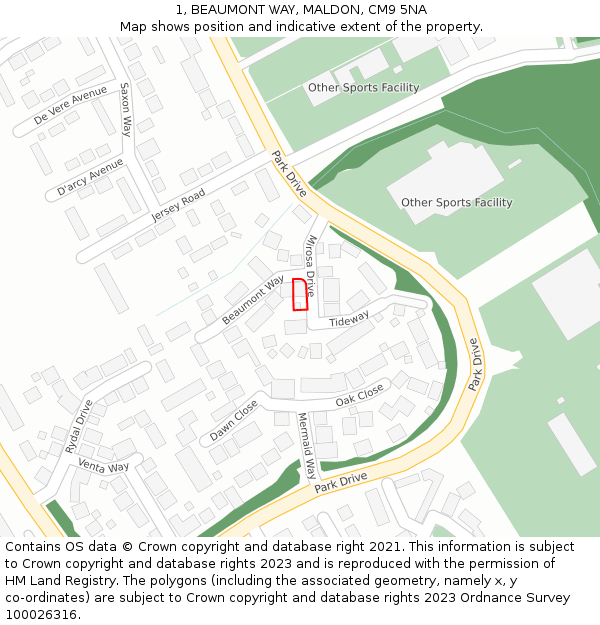 1, BEAUMONT WAY, MALDON, CM9 5NA: Location map and indicative extent of plot