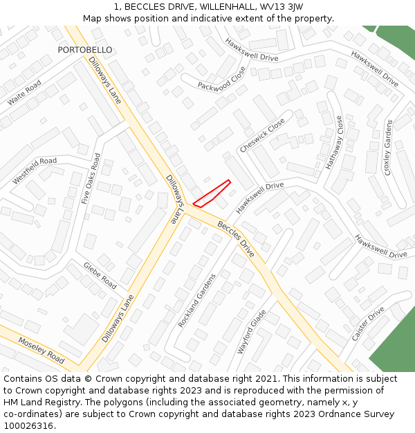 1, BECCLES DRIVE, WILLENHALL, WV13 3JW: Location map and indicative extent of plot