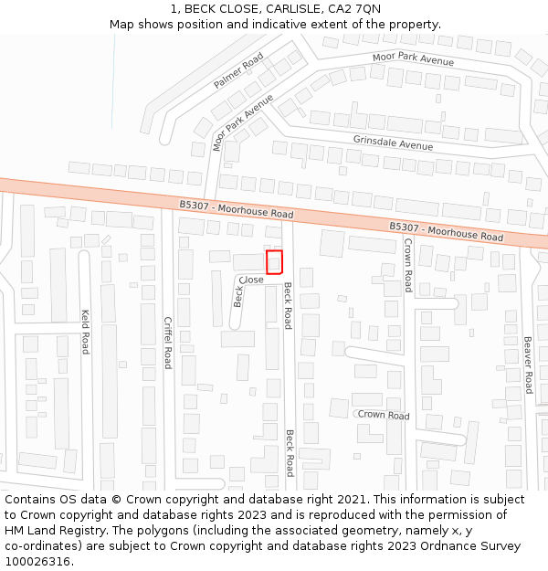 1, BECK CLOSE, CARLISLE, CA2 7QN: Location map and indicative extent of plot