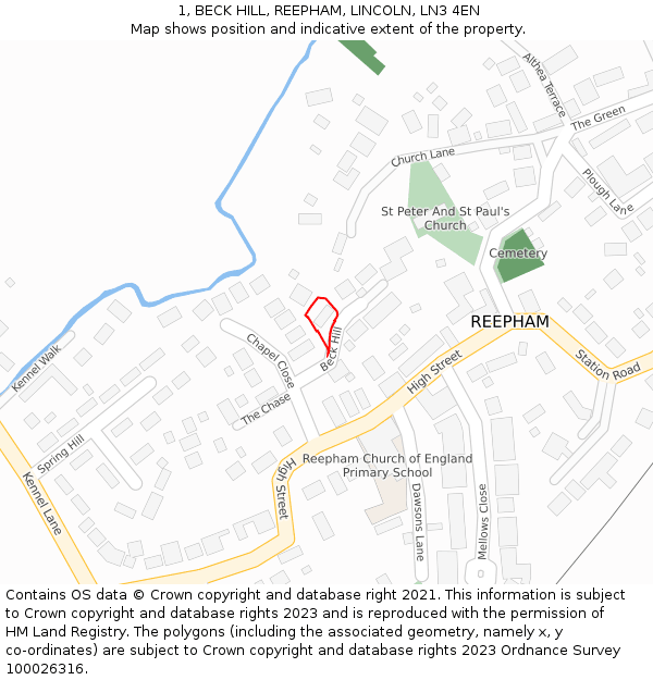 1, BECK HILL, REEPHAM, LINCOLN, LN3 4EN: Location map and indicative extent of plot