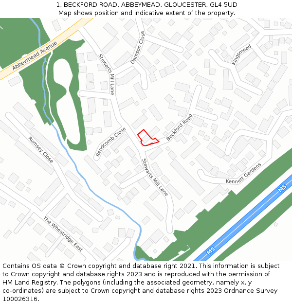 1, BECKFORD ROAD, ABBEYMEAD, GLOUCESTER, GL4 5UD: Location map and indicative extent of plot