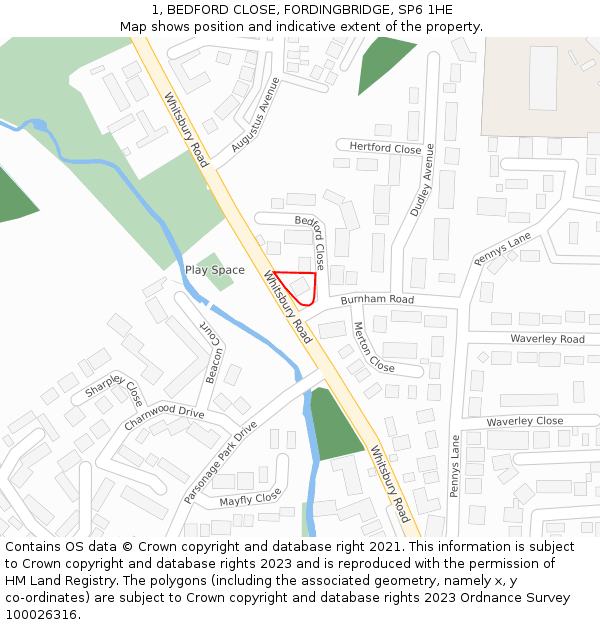 1, BEDFORD CLOSE, FORDINGBRIDGE, SP6 1HE: Location map and indicative extent of plot
